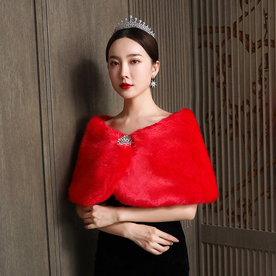 Damen eleganter und luxuriöser Umhang aus Kunstpelz EB