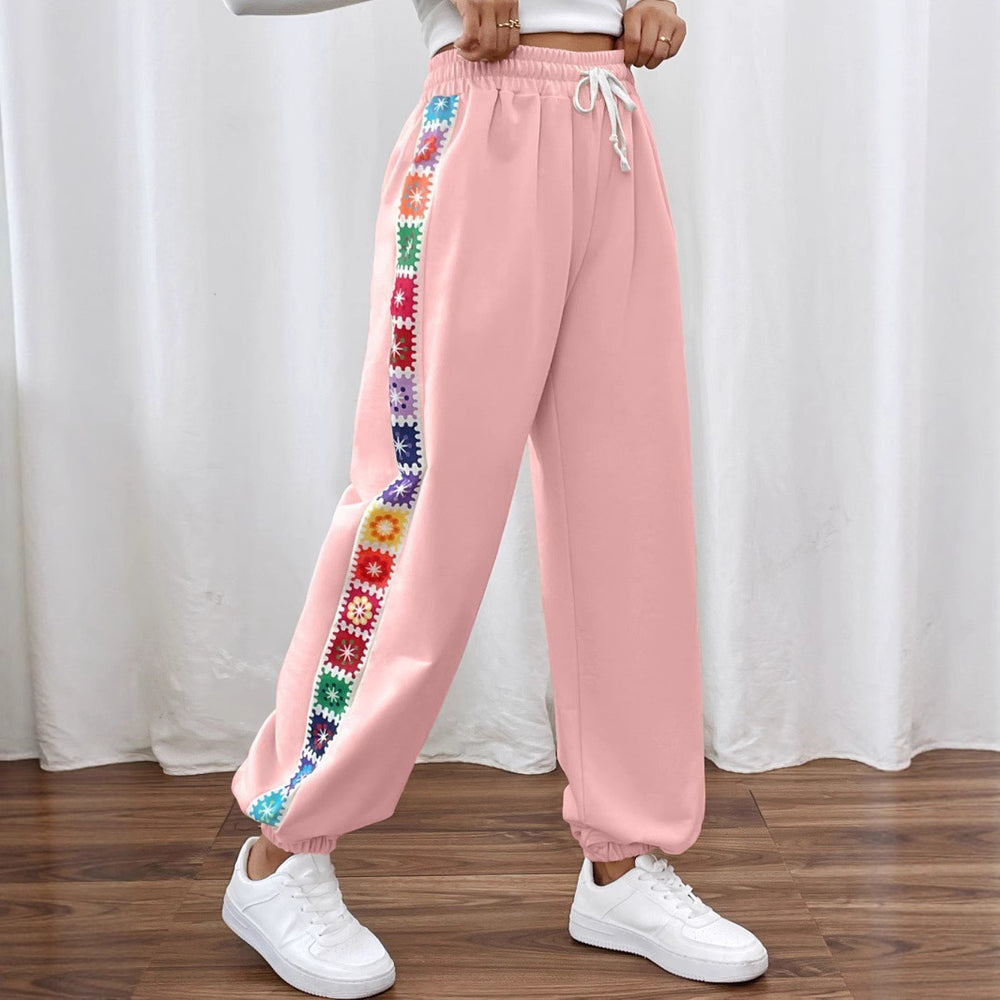 Damen Freizeit-Hose mit buntem Blumenmuster und elastischem Bund EB