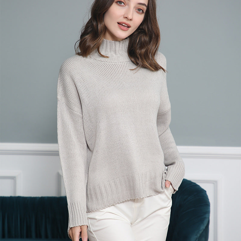 Damen hochgeschlossener Strickpullover mit strukturiertem Design EB