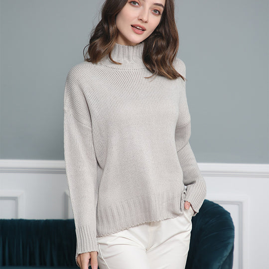 Damen hochgeschlossener Strickpullover mit strukturiertem Design EB