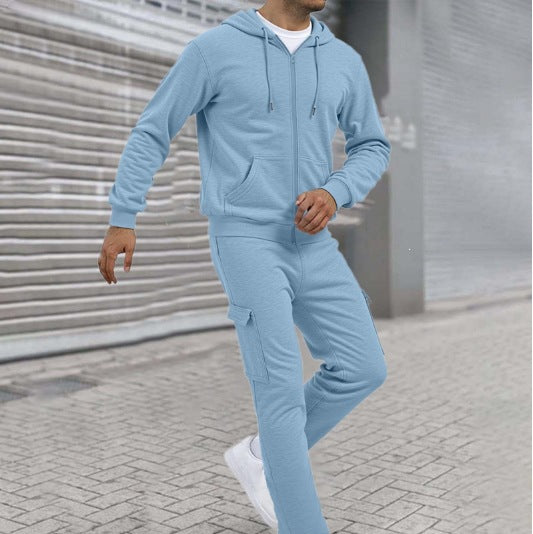 Herren nan athletischer Zip-Sweatset mit Cargo-Jogginghose, ergonomischen Nähten und gerippten Bündchen EB