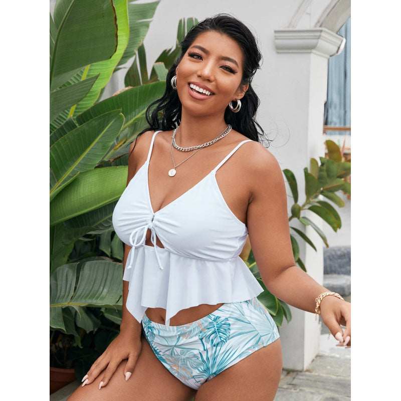 Damen Bikiniset mit modischem Volant und hohem Bund EB