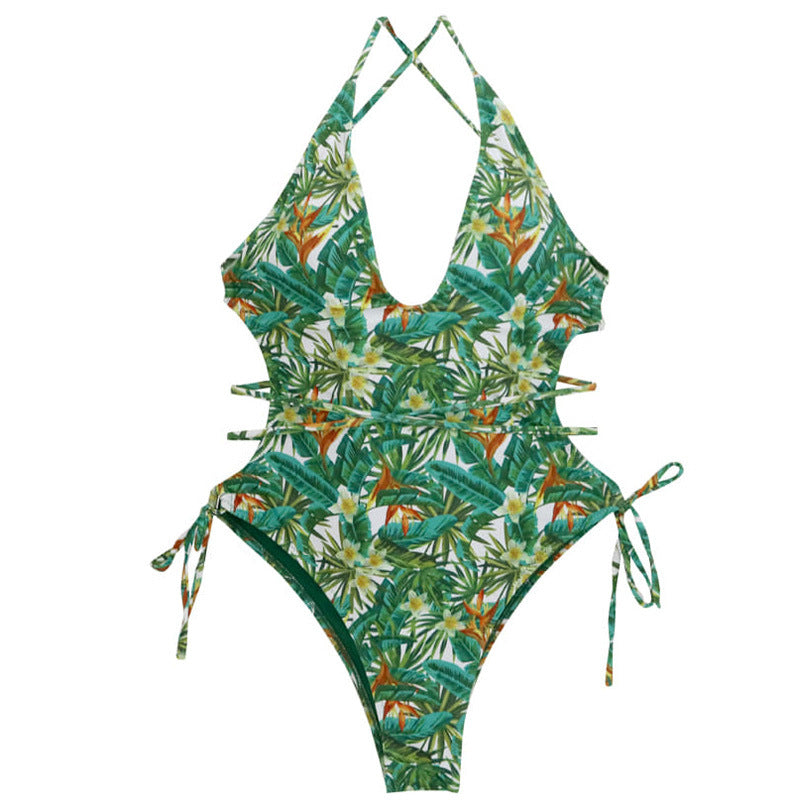 Damen Einteiliger Badeanzug mit floralem Cut-Out-Design und verstellbaren Bändern EB