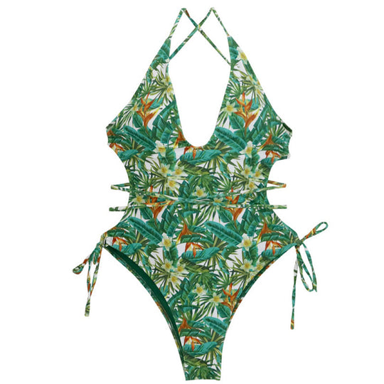 Damen Einteiliger Badeanzug mit floralem Cut-Out-Design und verstellbaren Bändern EB