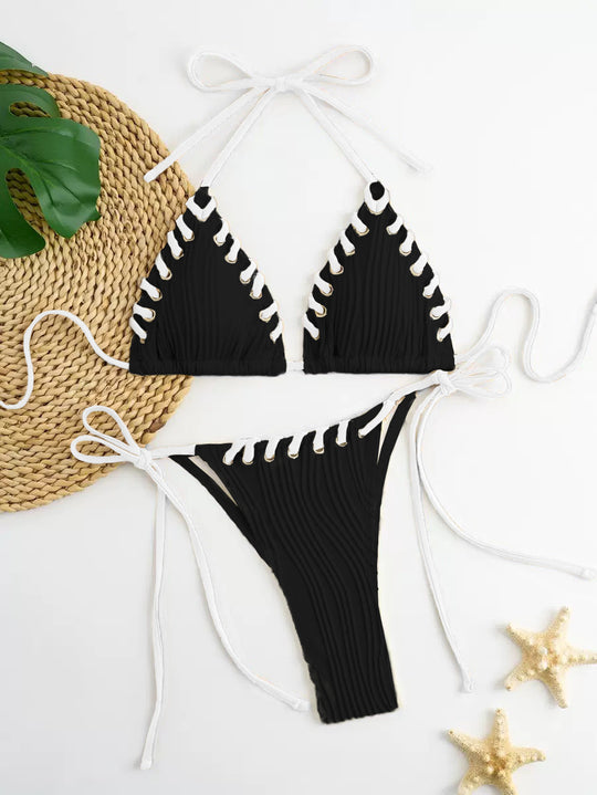 Damen Triangel-Bikini mit raffinierten Schnürdetails und moderner Rippstruktur EB