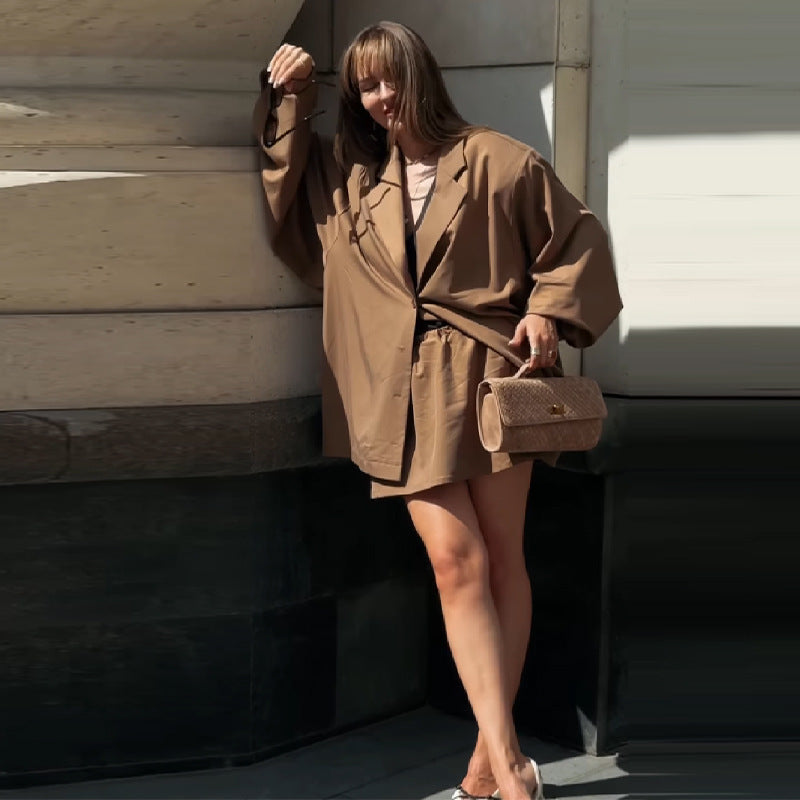 Damen Oversized Blazer-Kleid mit Gürtel und weitem Schnitt EB