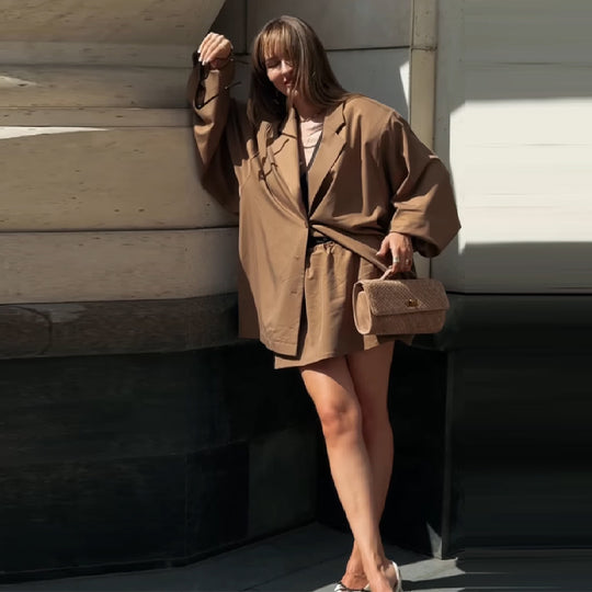 Damen Oversized Blazer-Kleid mit Gürtel und weitem Schnitt EB