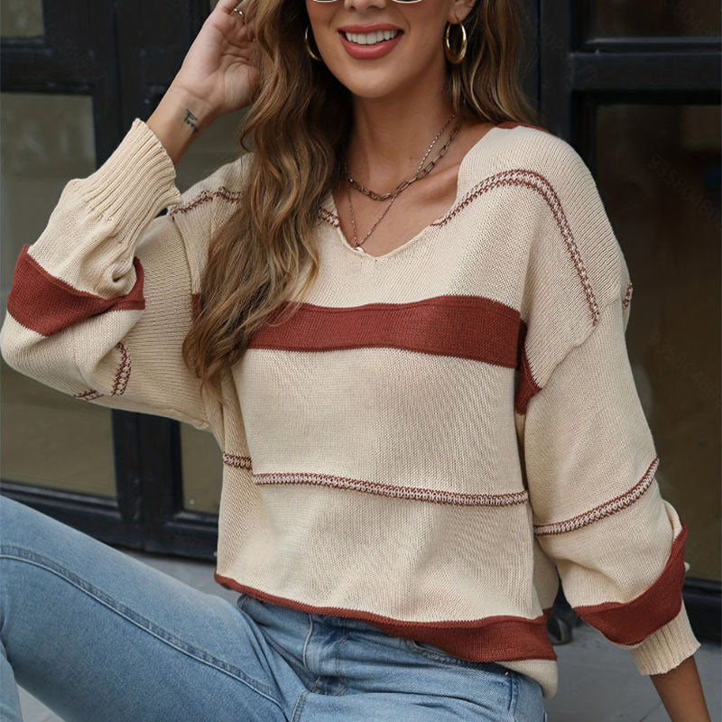 Damen lässiger Strickpullover mit weitem Schnitt EB
