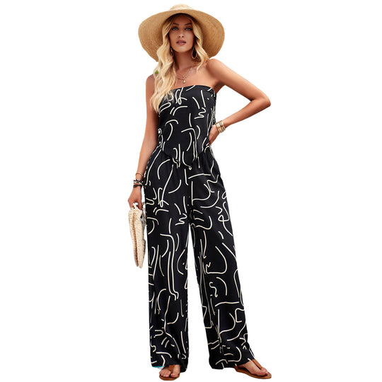 Damen Langbein Jumpsuit mit floralem Design und praktischen Taschen EB