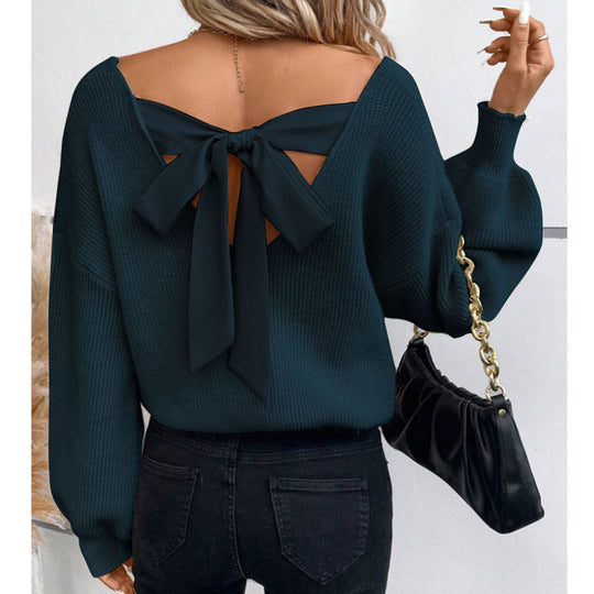 Damen Pullover mit eleganter Schleifen-Ausschnittgestaltung EB