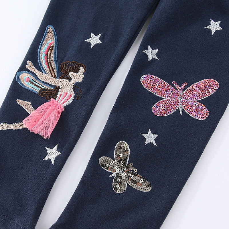 Mädchen Leggings mit glitzernden Feen- und Schmetterlingsapplikationen EB