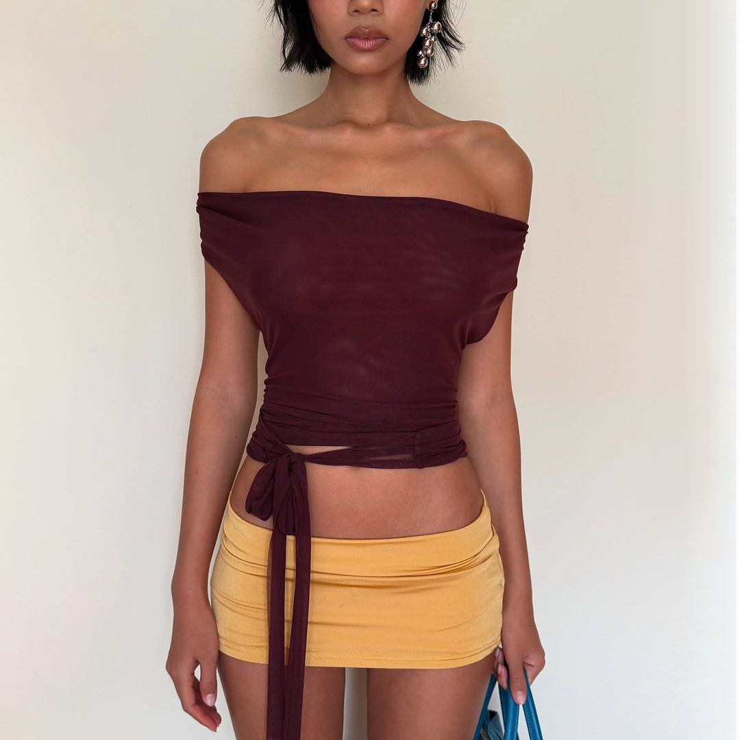Damen figurbetontes Halter-Top mit tiefem V-Ausschnitt und elastischem Saum EB