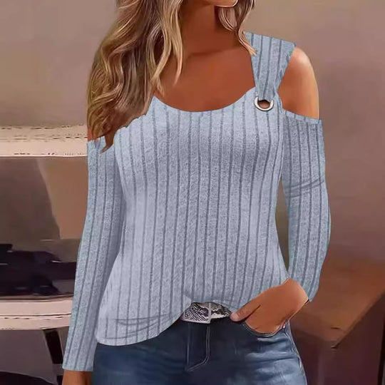 Damen elegantes Oberteil mit Off-Shoulder-Design und dekorativen Riemen EB