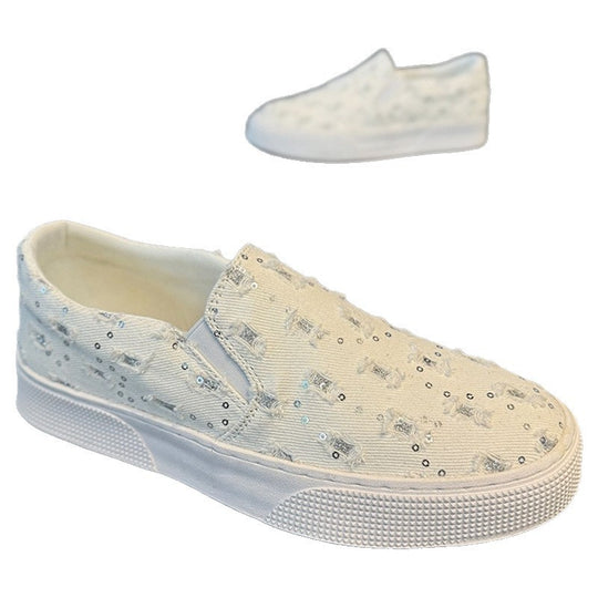 Damen Modische Slip-On Sneakers mit funkelnden Applikationen EB