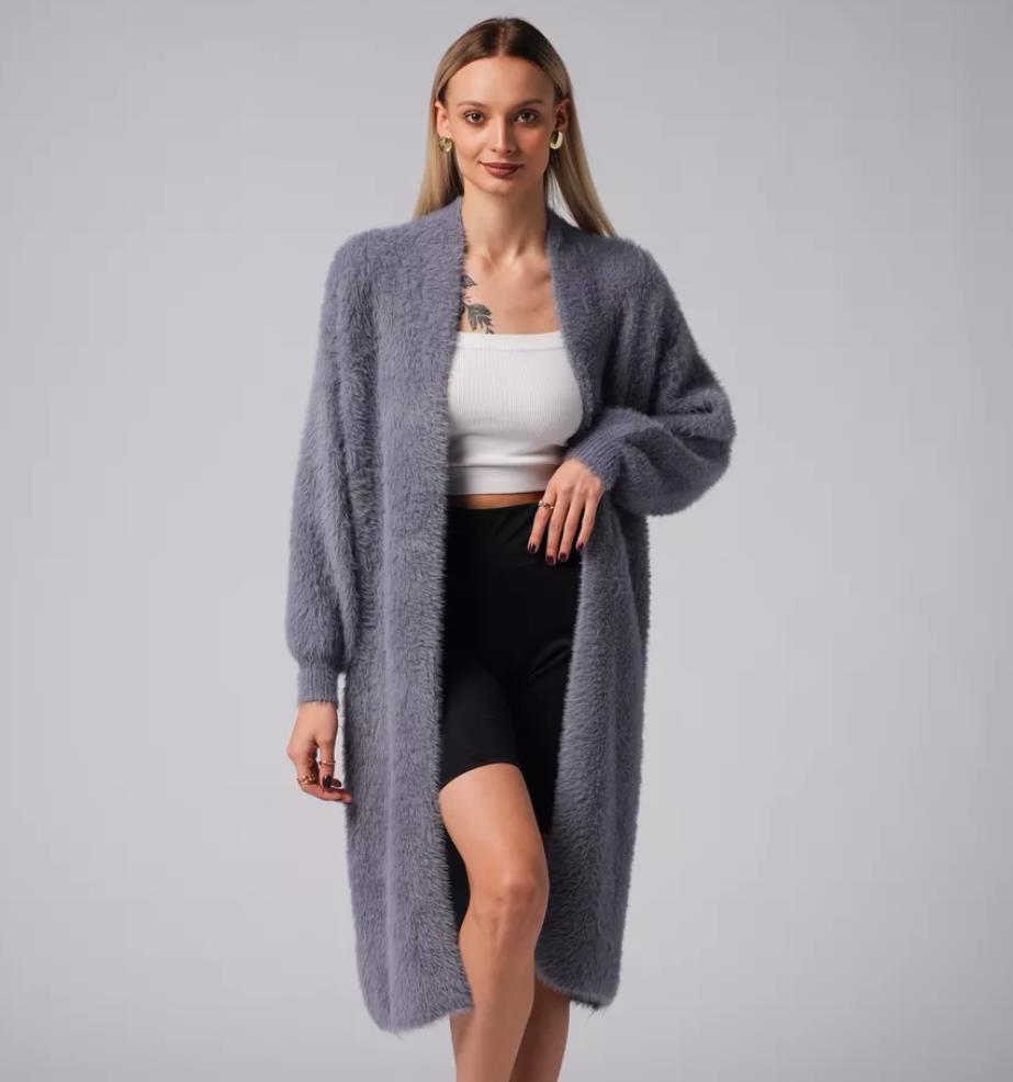 Damen Kuscheliger Strickmantel mit seitlichen Schlitzen und weitem Schnitt EB