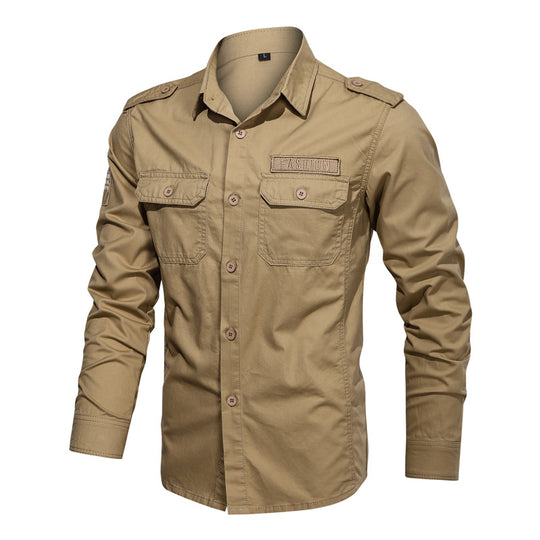 Herren nan Slim-Fit Fieldshirt aus robustem Baumwoll-Canvas mit Schulterklappen und aufgesetzten Brustpatten EB