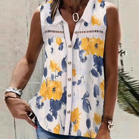 Damen Blusenshirt mit femininen Blumenmustern und feinen Spitzenakzenten Heidi-Mode