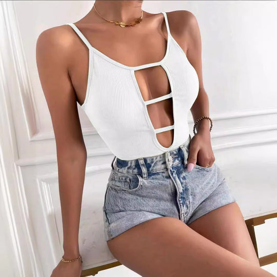 Damen figurbetontes Cut-Out Top aus Rippenstruktur EB
