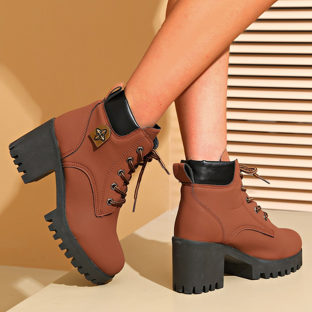 Damen modische Chunky-High-Top-Stiefeletten mit stabiler Profilsohle und elegantem Design EB
