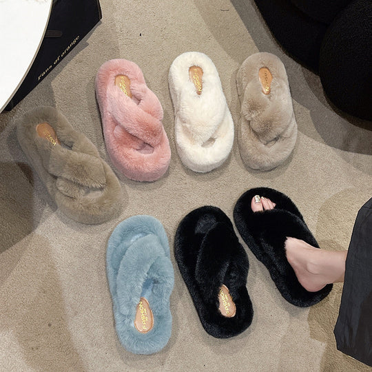 Damen Flauschige Hausschuhe mit elegantem Knöchelriemen EB