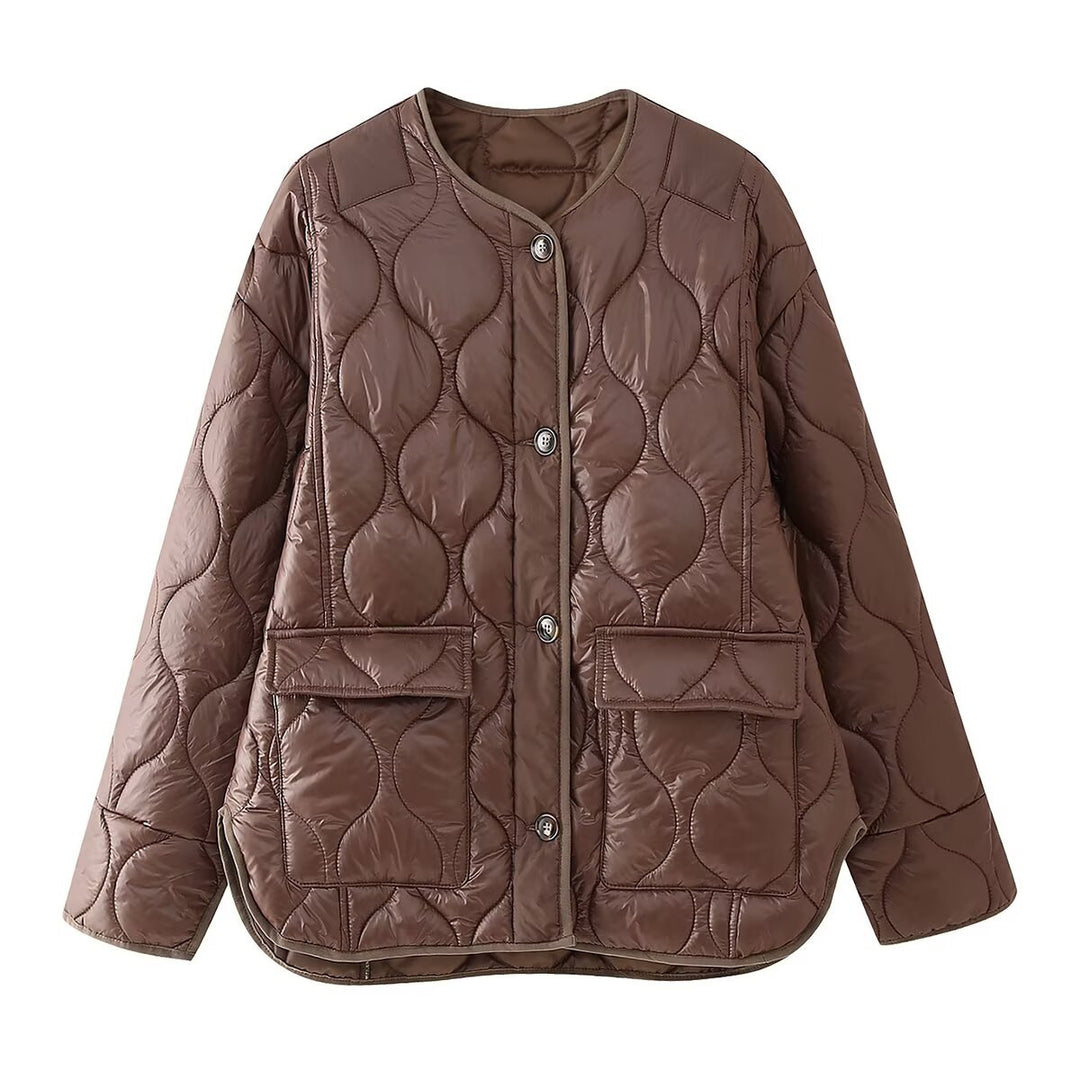 Damen Quilted Jacke mit Knopfverschluss und praktischen Taschen EB