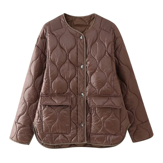 Damen Quilted Jacke mit Knopfverschluss und praktischen Taschen EB
