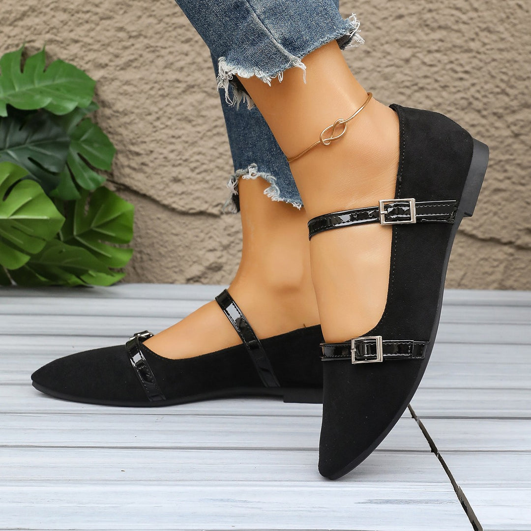 Damen  spitze Slipper im Leopardenmuster mit doppelten Lackriemen und verstellbaren Metallschnallen EB