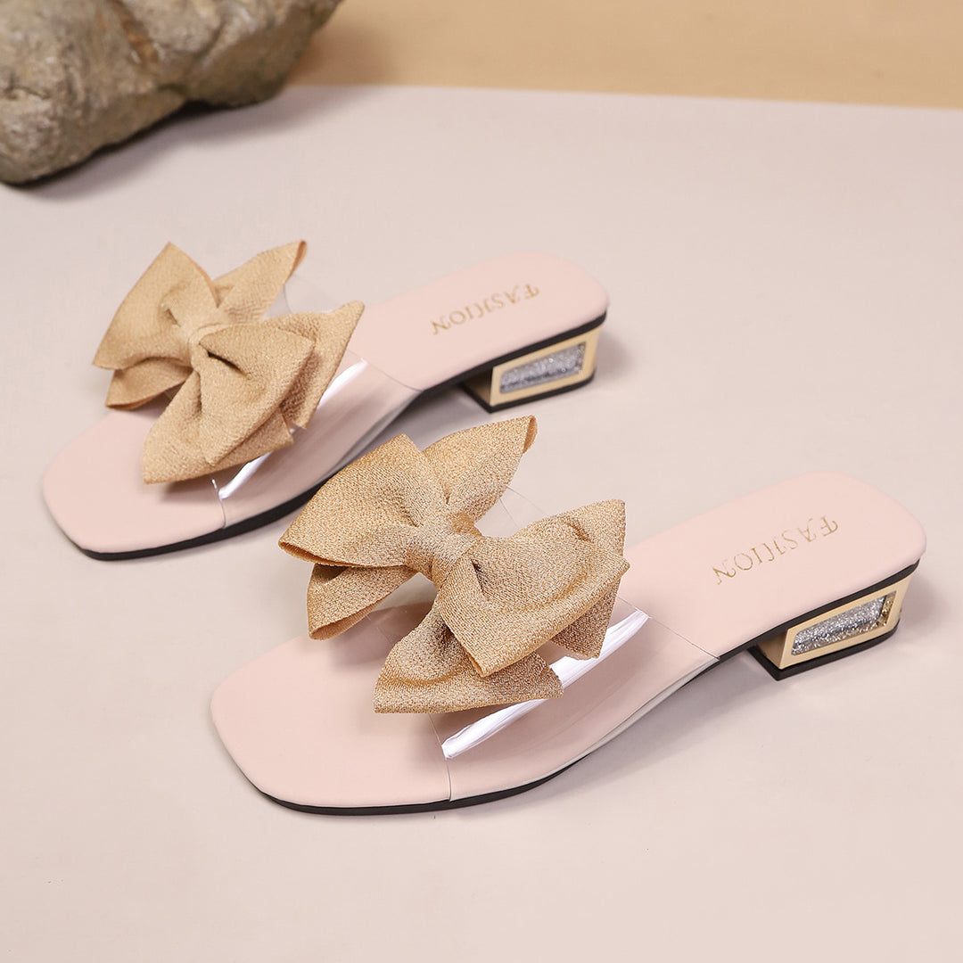 Damen Slippers mit modischem Schleifendesign und transparentem Riemen EB