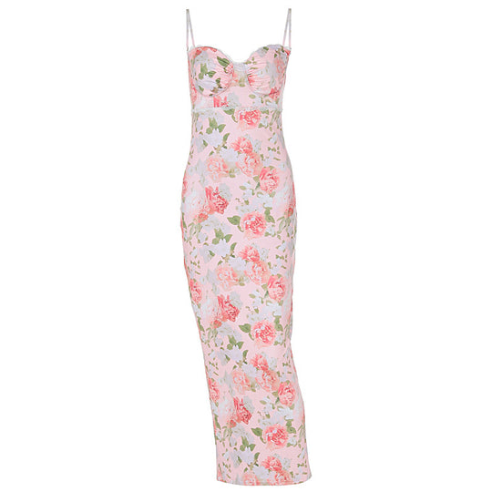 Damen Elegantes figurbetontes Maxikleid mit floralem Design EB