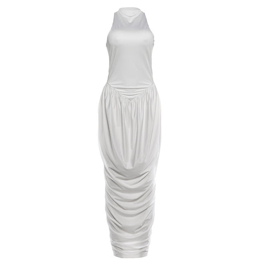 Damen Elegantes Maxi-Jumpsuit mit hohem Kragen und fließendem Saum EB