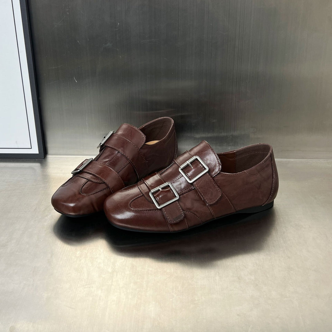 Damen elegante Mokassins mit modischen Doppelschnallen EB