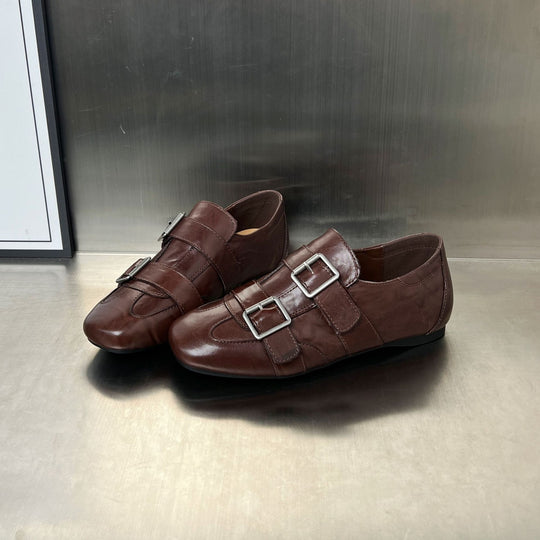 Damen elegante Mokassins mit modischen Doppelschnallen EB