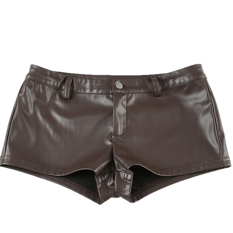 Damen Kunstleder-Shorts mit dekorativen Knopfdetails EB