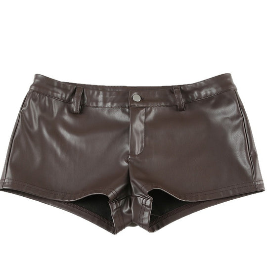 Damen Kunstleder-Shorts mit dekorativen Knopfdetails EB