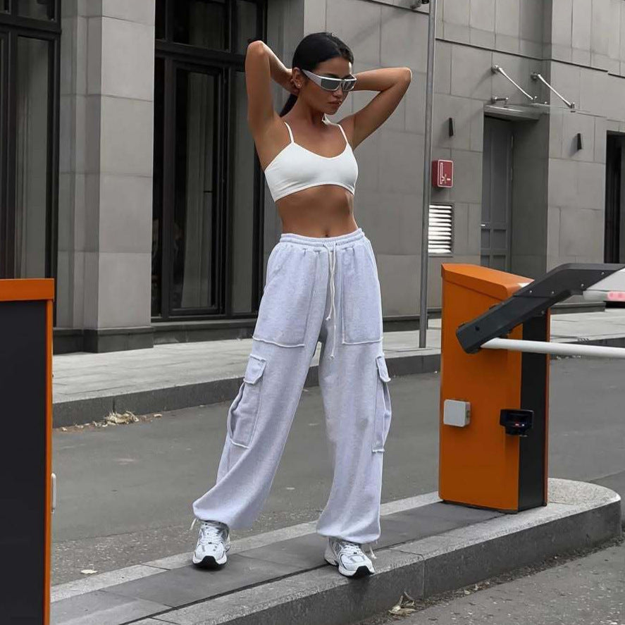 Damen lässige Cargo-Hosen mit elastischem Bund und praktischen Taschen EB