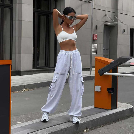 Damen lässige Cargo-Hosen mit elastischem Bund und praktischen Taschen EB
