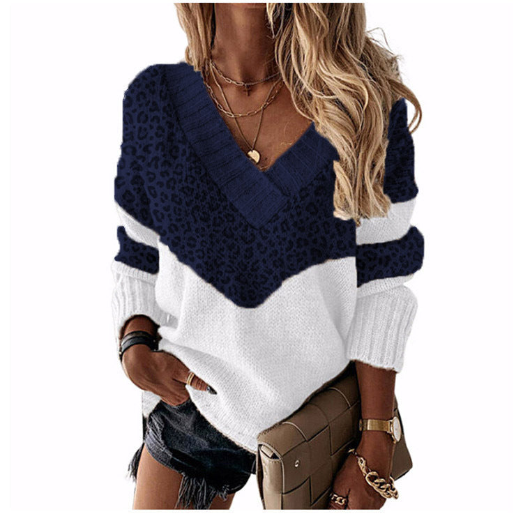 Damen nan V-Ausschnitt Strickpullover mit Chevron-Muster und Oversize-Schnitt EB