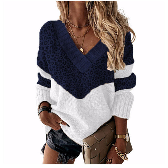 Damen nan V-Ausschnitt Strickpullover mit Chevron-Muster und Oversize-Schnitt EB