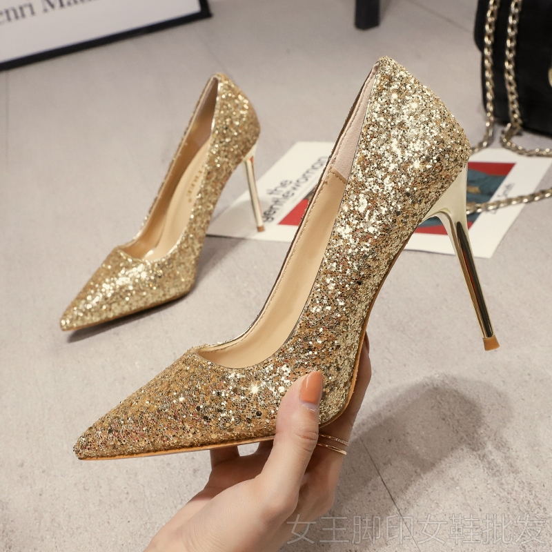 Damen Glitzernde High-Heel Pumps mit elegantem spitzen Design EB