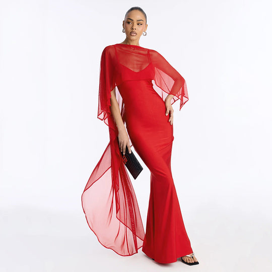 Damen Glamouröses Abendkleid mit fließendem Chiffonüberwurf und figurbetonter Silhouette EB