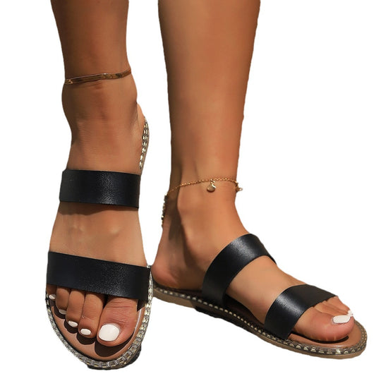 Damen komfortable und stilvolle Zehentrenner-Sandalen mit breiten Riemen EB
