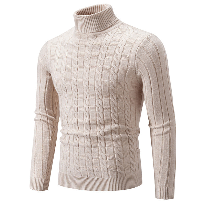 Herren Strickpullover mit hochgeschlossenem Kragen und Zopfmuster EB