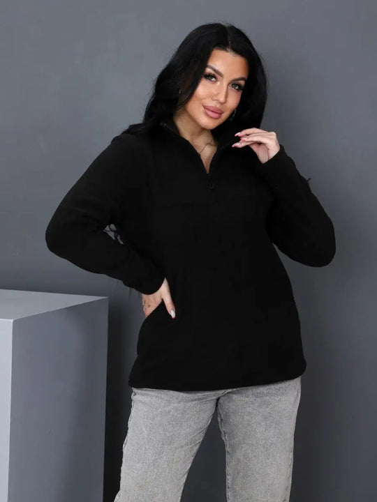Damen Fleeceoberteil mit kurzem Halbzip und Stehkragen EB