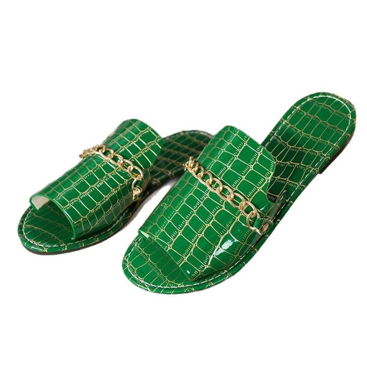 Damen modische Slides mit Kettenverzierung EB