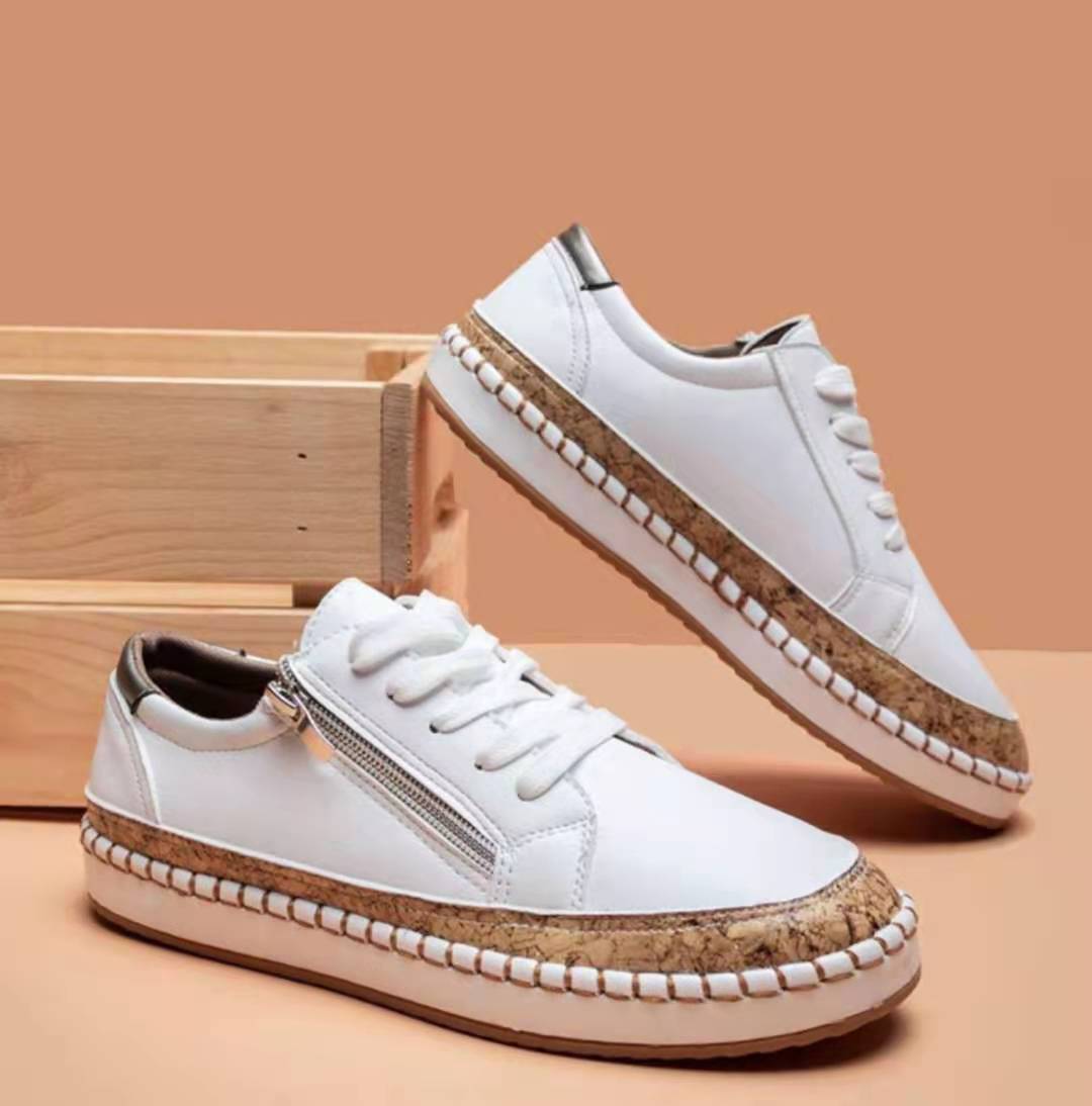 Damen florale Plateausneaker mit Korkplateau, seitlichem Reißverschluss und gepolstertem Komfortfußbett EB