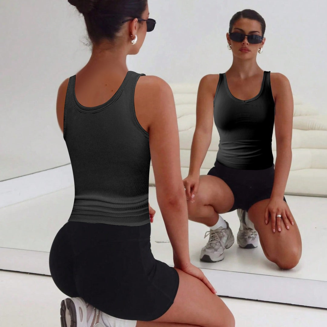 Damen Bequemes V-Ausschnitt Tanktop mit Rippstruktur EB