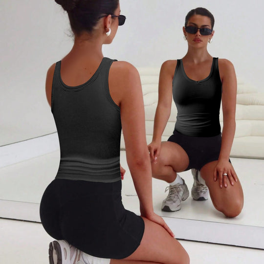 Damen Bequemes V-Ausschnitt Tanktop mit Rippstruktur EB