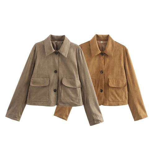 Damen modische Kurzjacke mit praktischen aufgesetzten Taschen EB
