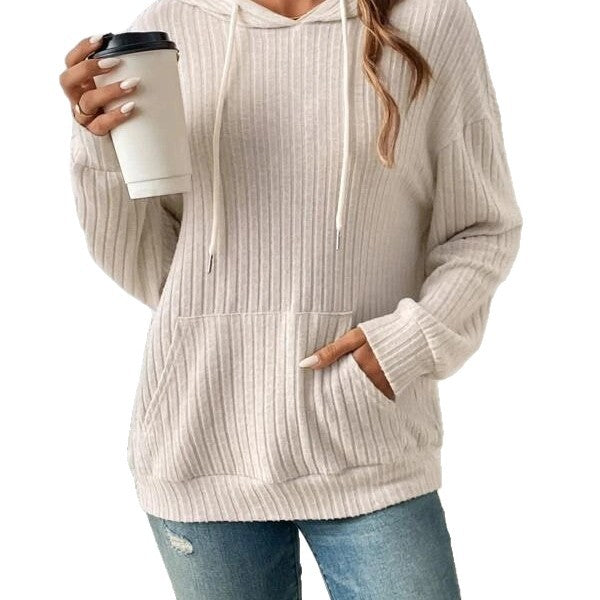 Damen Kapuzenpullover mit rippenstrukturiertem Design EB