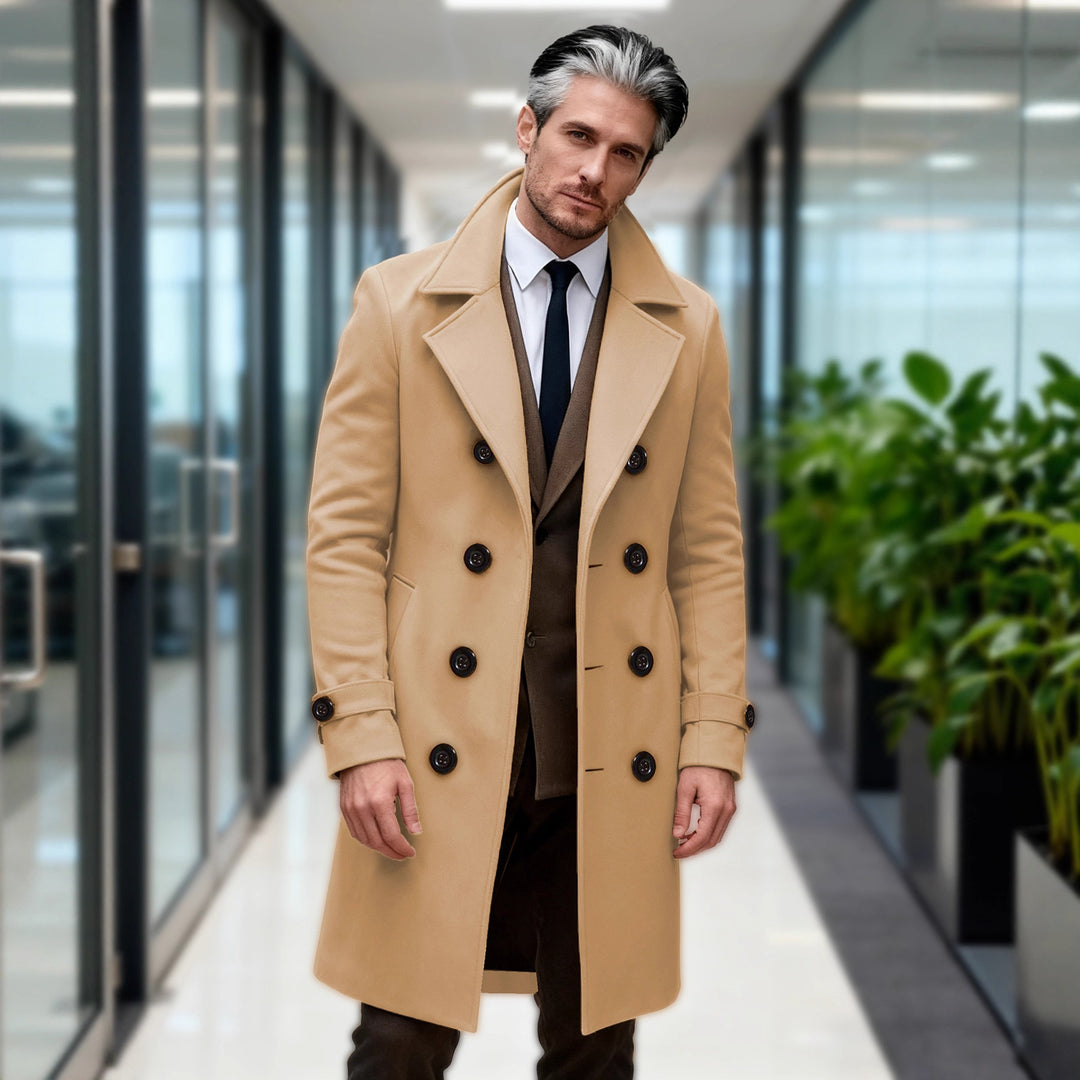 Herren Doppelreihiger Wollmantel mit modernem Schnitt EB
